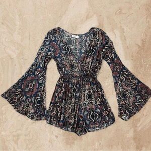 Abercrombie Boho Paisley Bell Sleeve Romper Size L